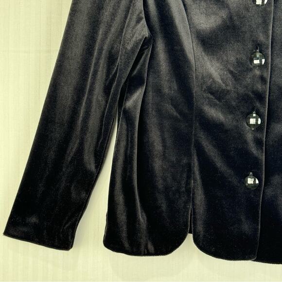Whirlaway Frocks Black Velvet Button Blazer Petite Size 12 Vintage Short Sleeve - Picture 2 of 9